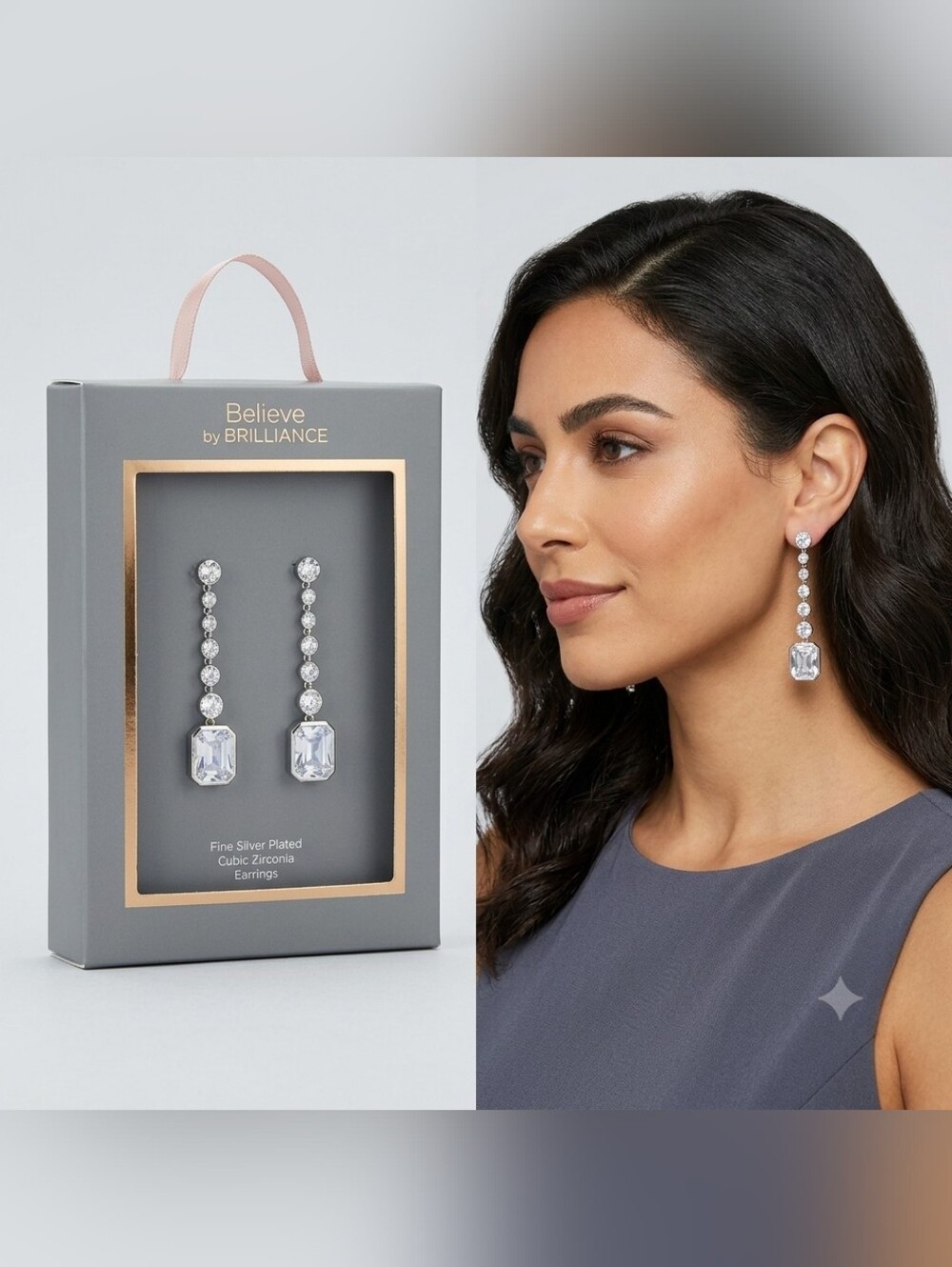 Believe by Brilliance Silver-Plated Clear Drop Earrings